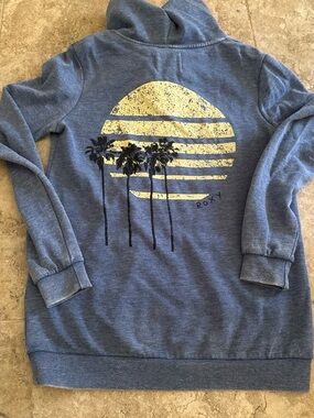 Woman’s Roxy full zip sweatshirt blue size XS surfer beach hoodie Palm tree